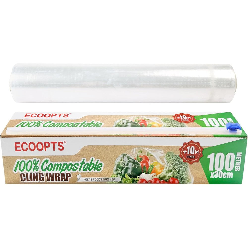 Ecoopts 100 Percent Compostable Cling Wrap front view of dispenser box.