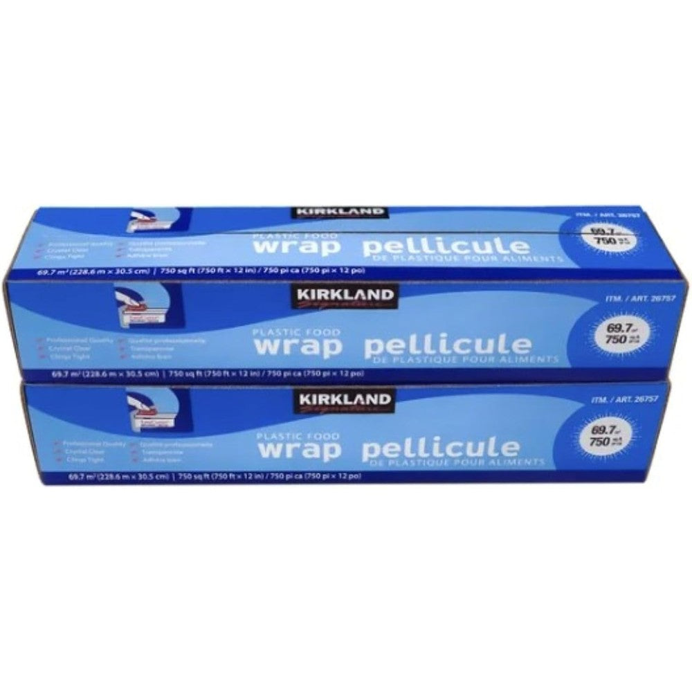 Kirkland Signature Stretch Tite Plastic Food Wrap two pack front view commercial grade kitchen wrap.