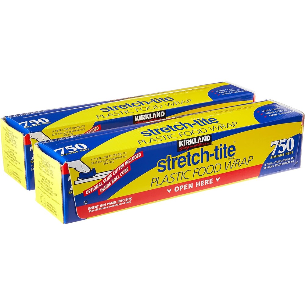 Kirkland Signature Stretch Tite Plastic Wrap front view of two pack boxes.