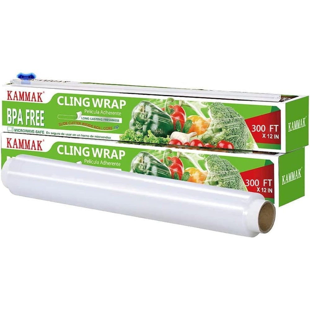 KAMMAK Plastic Wrap with Slide Cutter front view food storage wrap