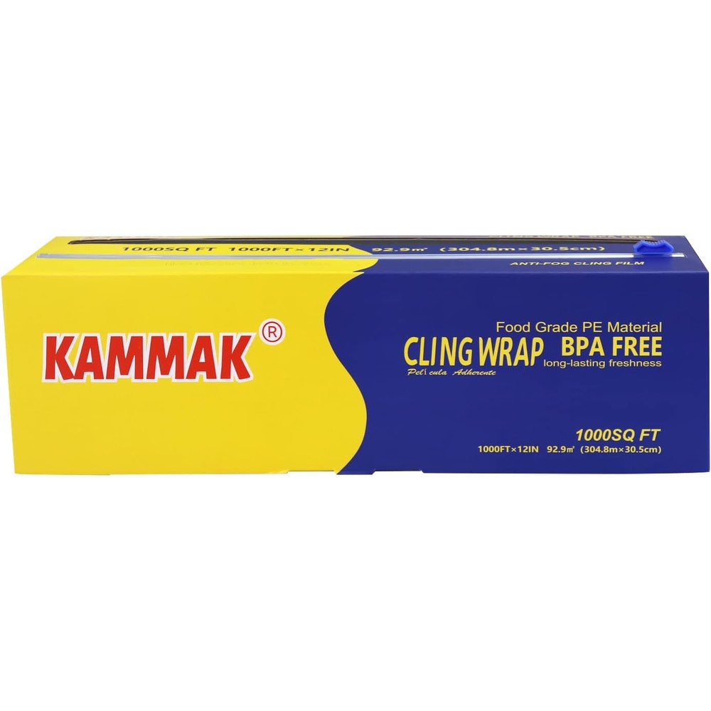 KAMMAK Plastic Wrap with Slide Cutter front view professional kitchen cling film.