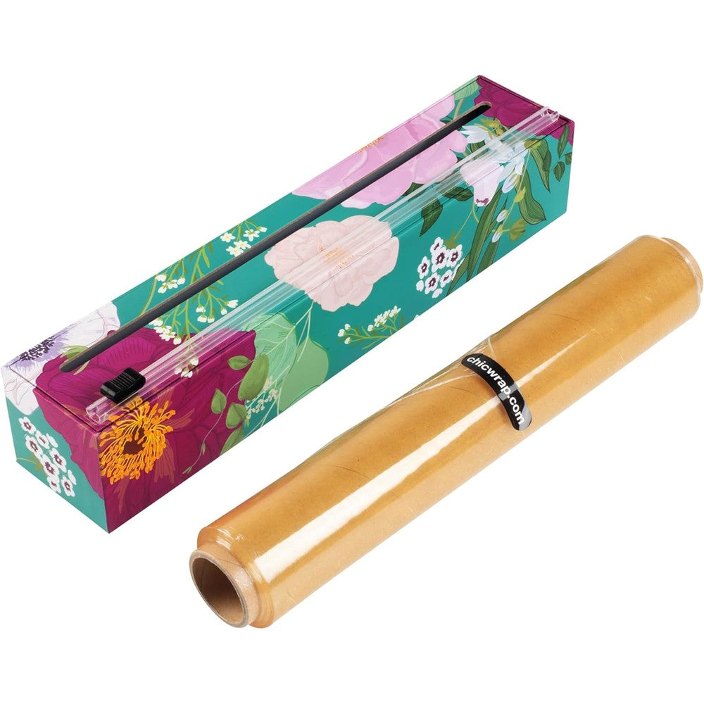 ChicWrap Spring Flowers Refillable Plastic Wrap Dispenser front view with floral pattern.
