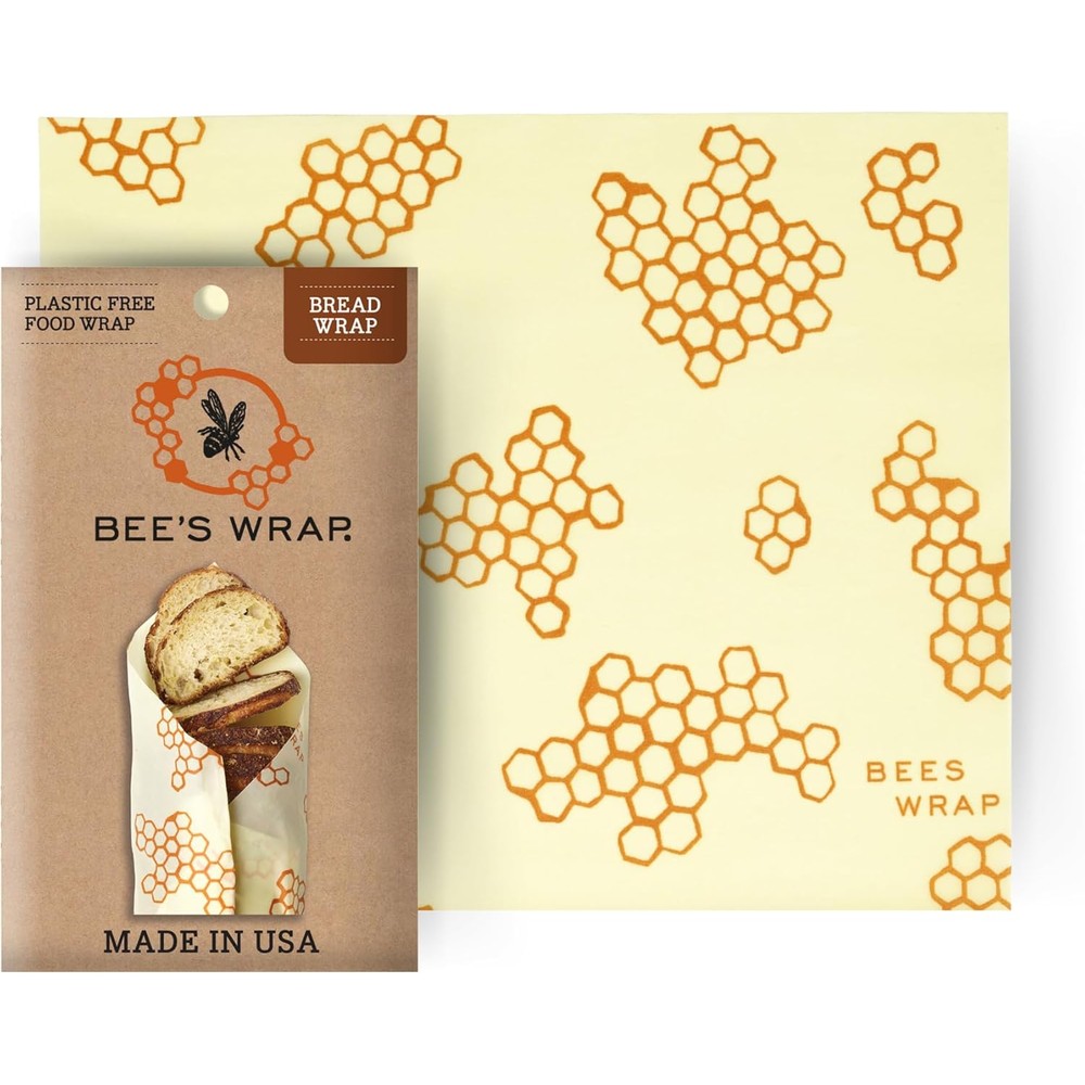 Bee's Wrap Reusable Beeswax Bread Wrap front view showing honeycomb pattern.
