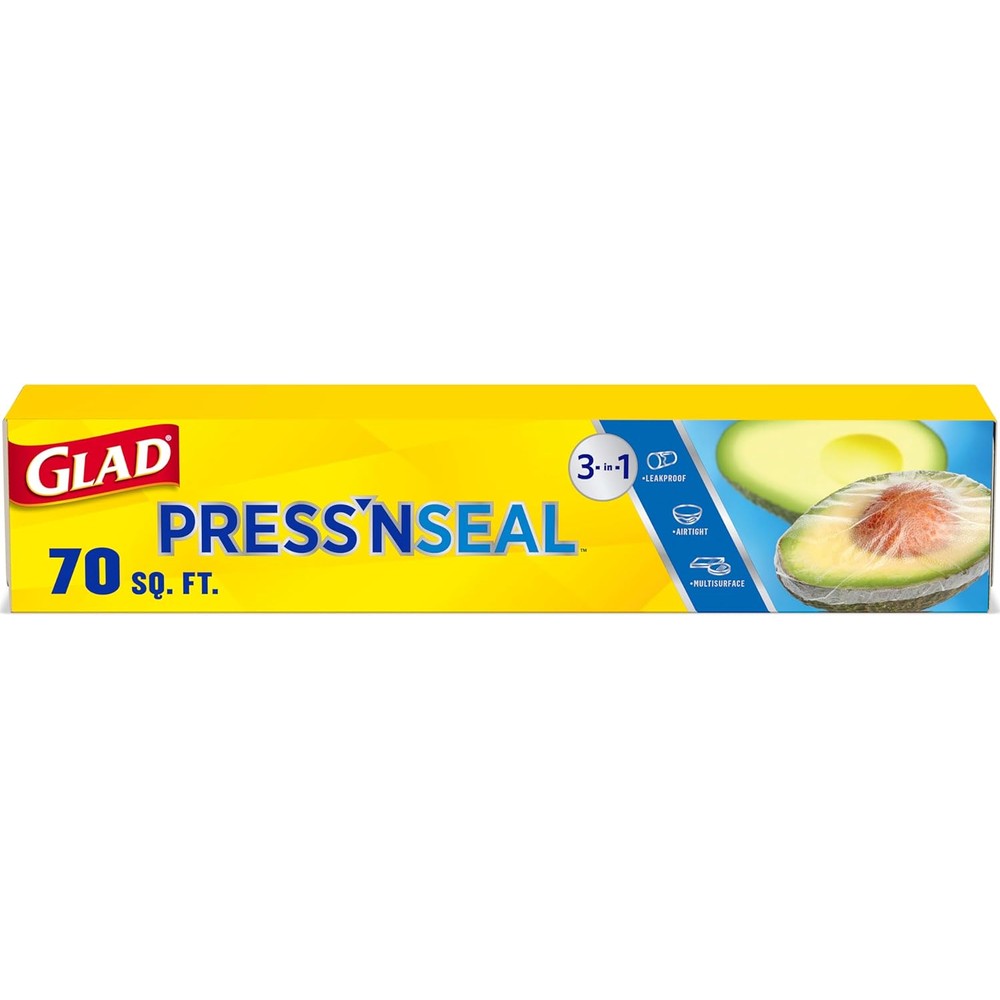 Glad Press'N Seal Food Plastic Wrap front view 70 square foot roll for food preservation.