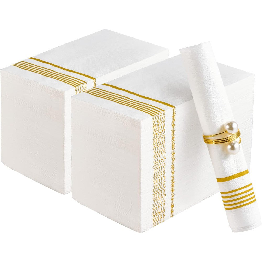 Jolly Chef 200 Pack gold paper napkins front view for luxury events.