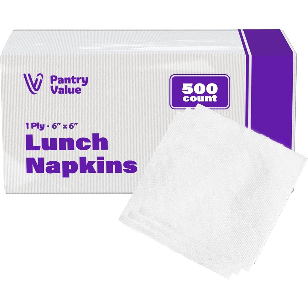 Pantry Value White Lunch Napkins 500 count front view bulk packaging