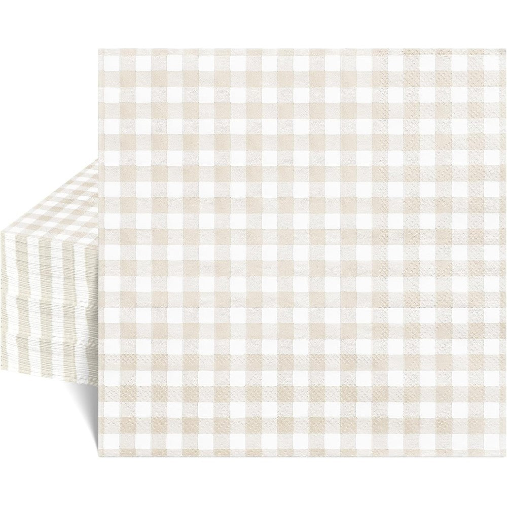 NatNarr 80 pieces beige and white gingham napkins front view