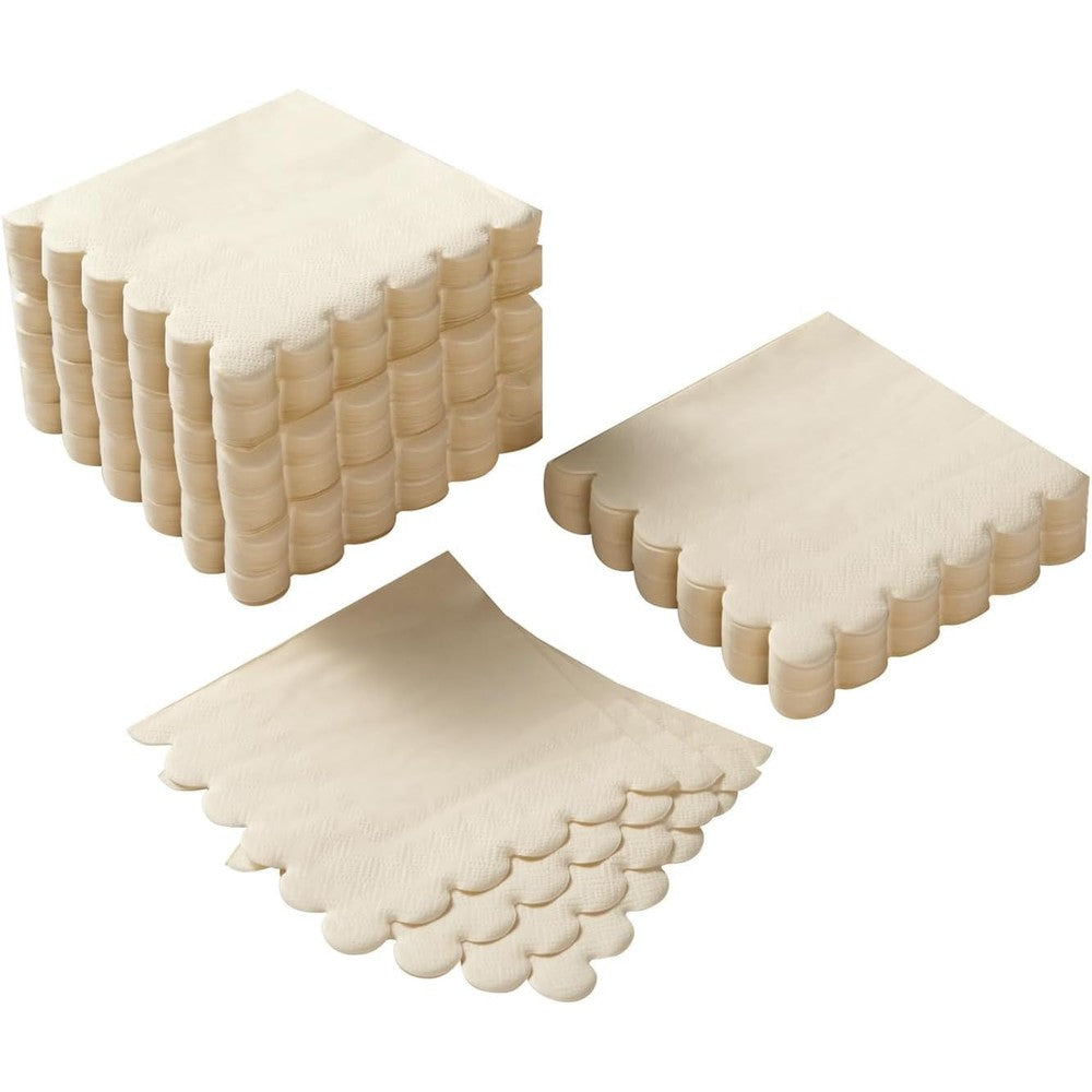Beforyou 200 Pack Cocktail Napkin 2-Ply Scalloped Edged Dessert Napkins Folded 5 X 5 Inches Milky-White Disposable Paper Napkins For Parties - Image 1