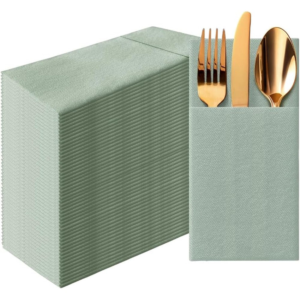 PAW Decor Collection sage green linen feel napkins front view