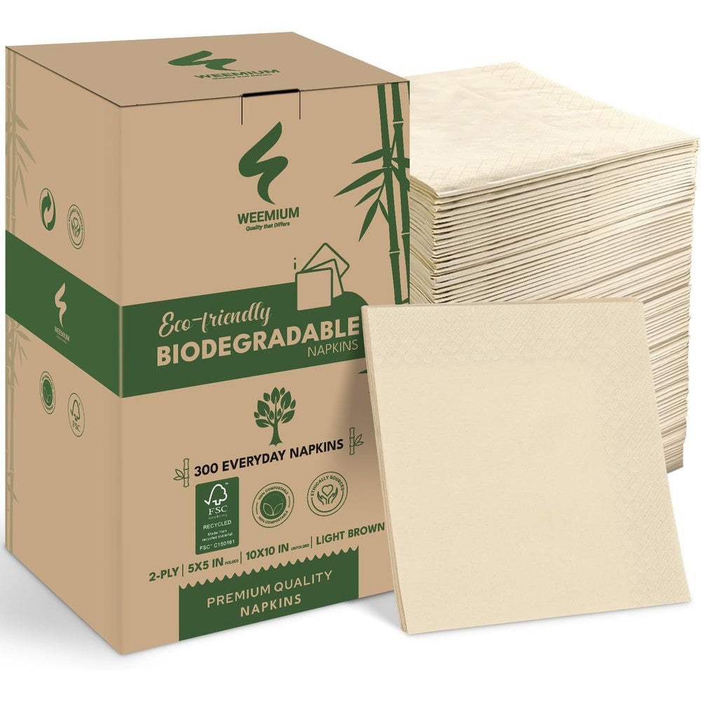 Weemium 300 Pack Compostable Napkins front view authentic eco-friendly product
