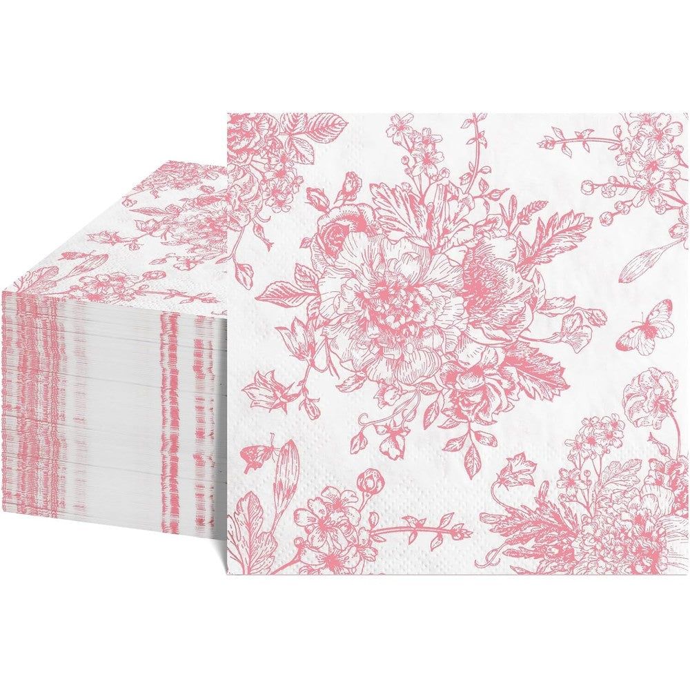 NatNarr pink floral butterfly napkin pack front view