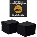Perfectware 2-Ply Black Beverage Napkins front view of 300 count packaging.