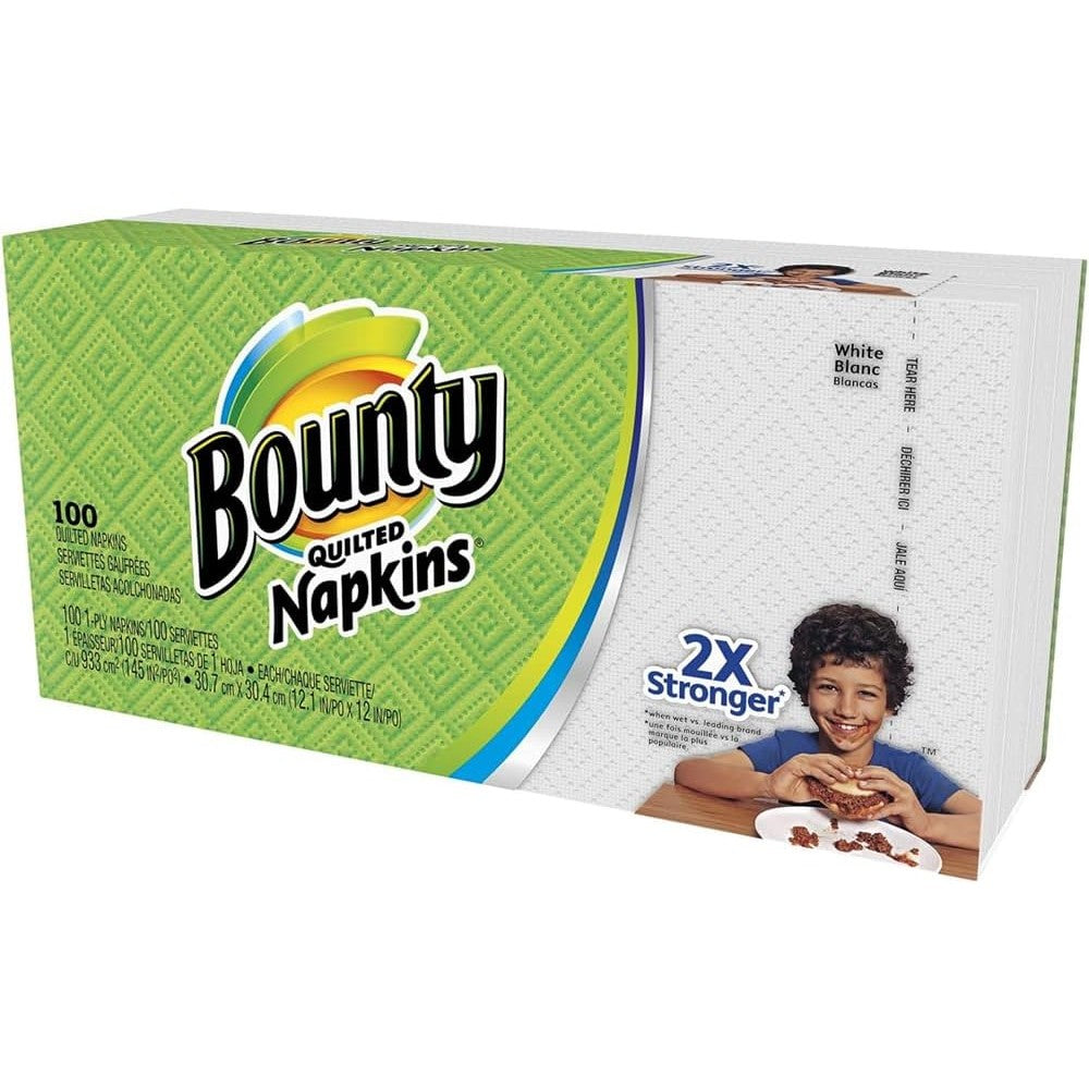 Bounty Quilted Napkins 1-Ply White 100 Count front packaging view