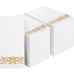 Bestvip 200 pack disposable paper napkins with gold trim front view