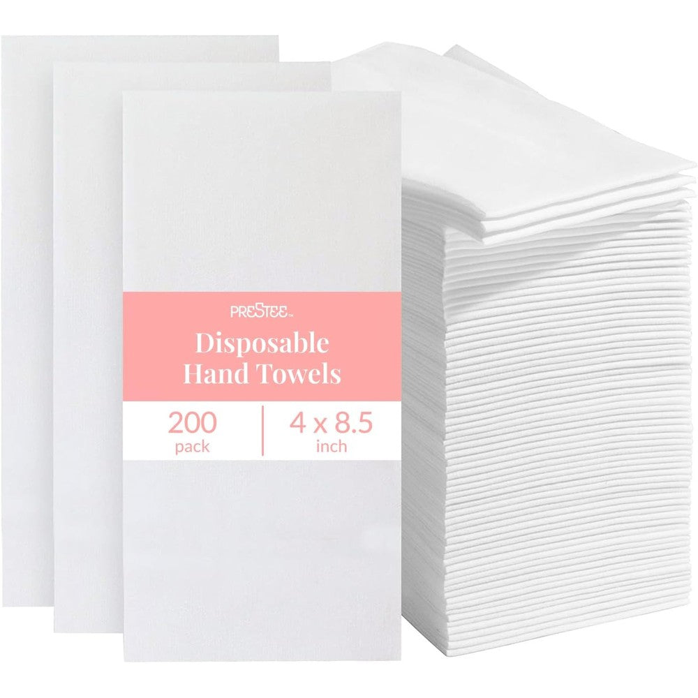 Prestee 200 count white linen feel disposable hand towels front view