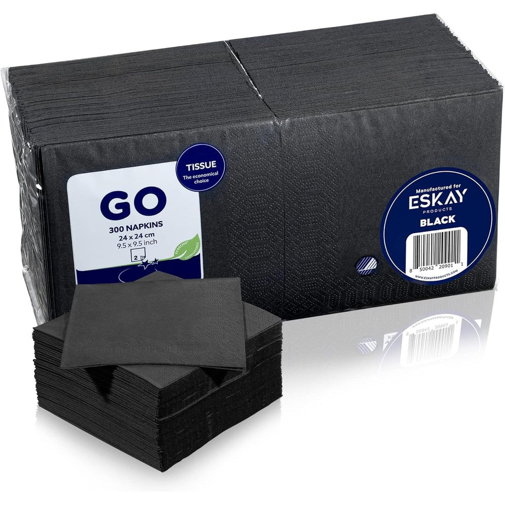 Eskay Products Black Beverage Napkins front view 300 count pack