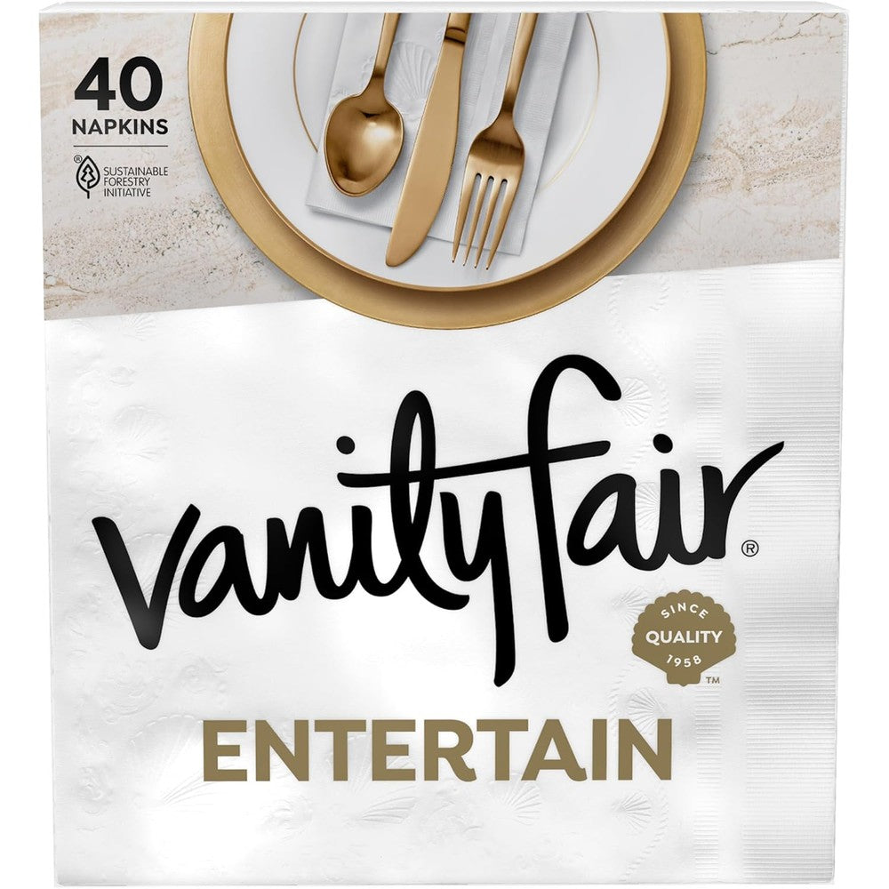 Vanity Fair Entertain 3-Ply Napkins front view white embossed paper napkins.