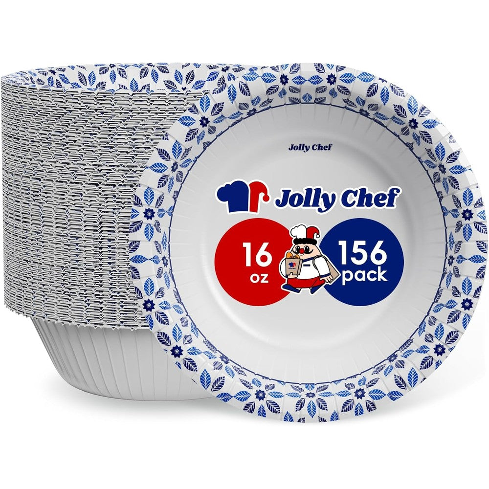 Jolly Chef 16 ounce paper bowls 156 count front view heavy duty disposable dinnerware