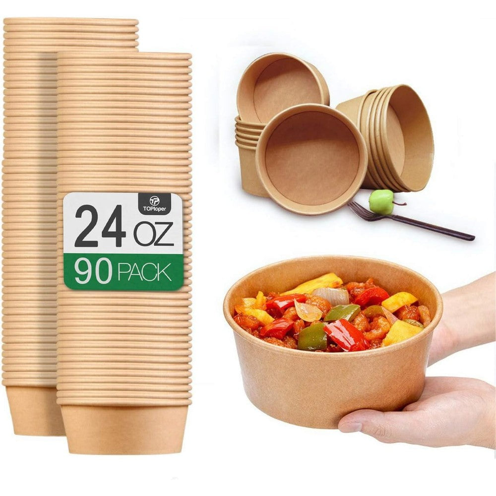 TOPtoper 24 Ounce Large Paper Bowls front view eco-friendly disposable dinnerware.