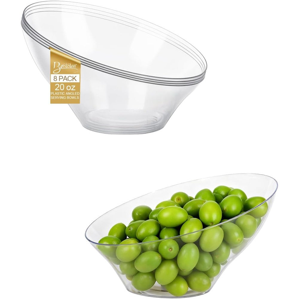 Beststar 20 Fluid Ounce Angled Clear Plastic Serving Bowls 8 Pack front view