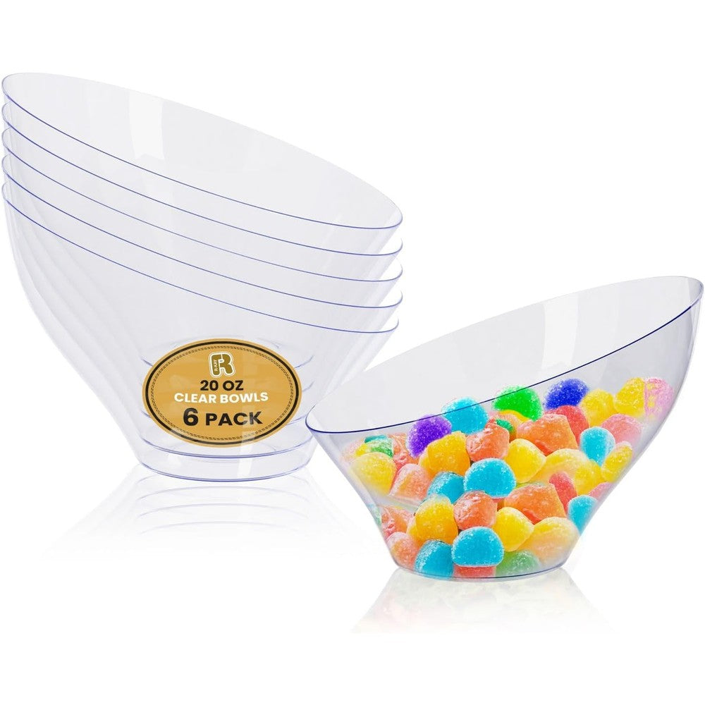 R-kay 6 Pack Angled Candy Bowls front view clear plastic party serving containers.