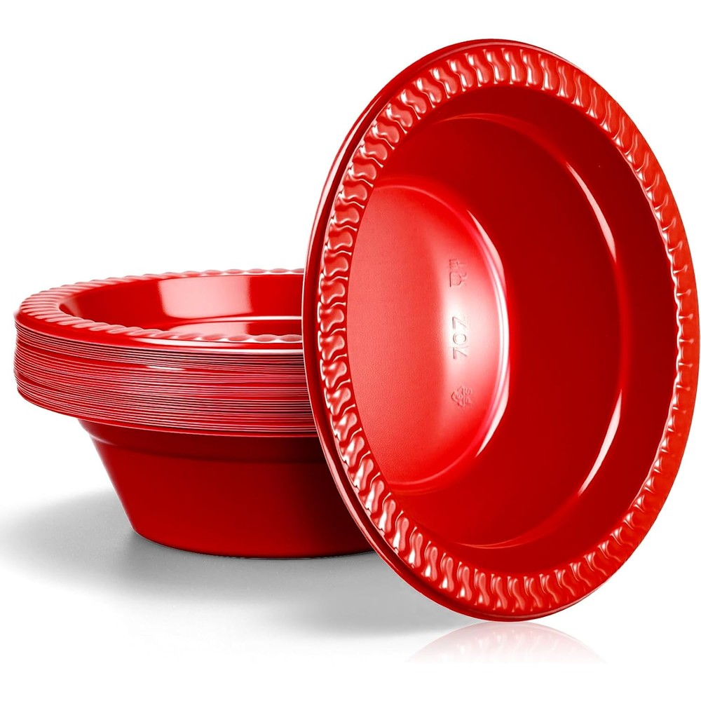 Party Solids red disposable plastic bowl front view for party serving