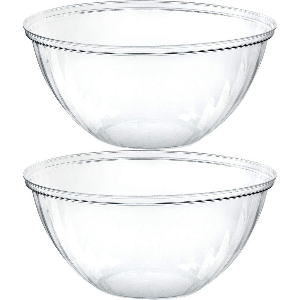 PLASTICPRO 150 Ounce Round Crystal Clear Serving Bowls front view for party catering.