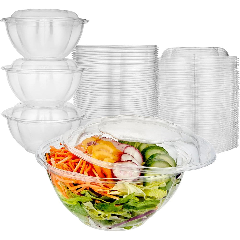 Stock Your Home 32 ounce clear plastic salad bowls 50 pack front view airtight meal prep containers.