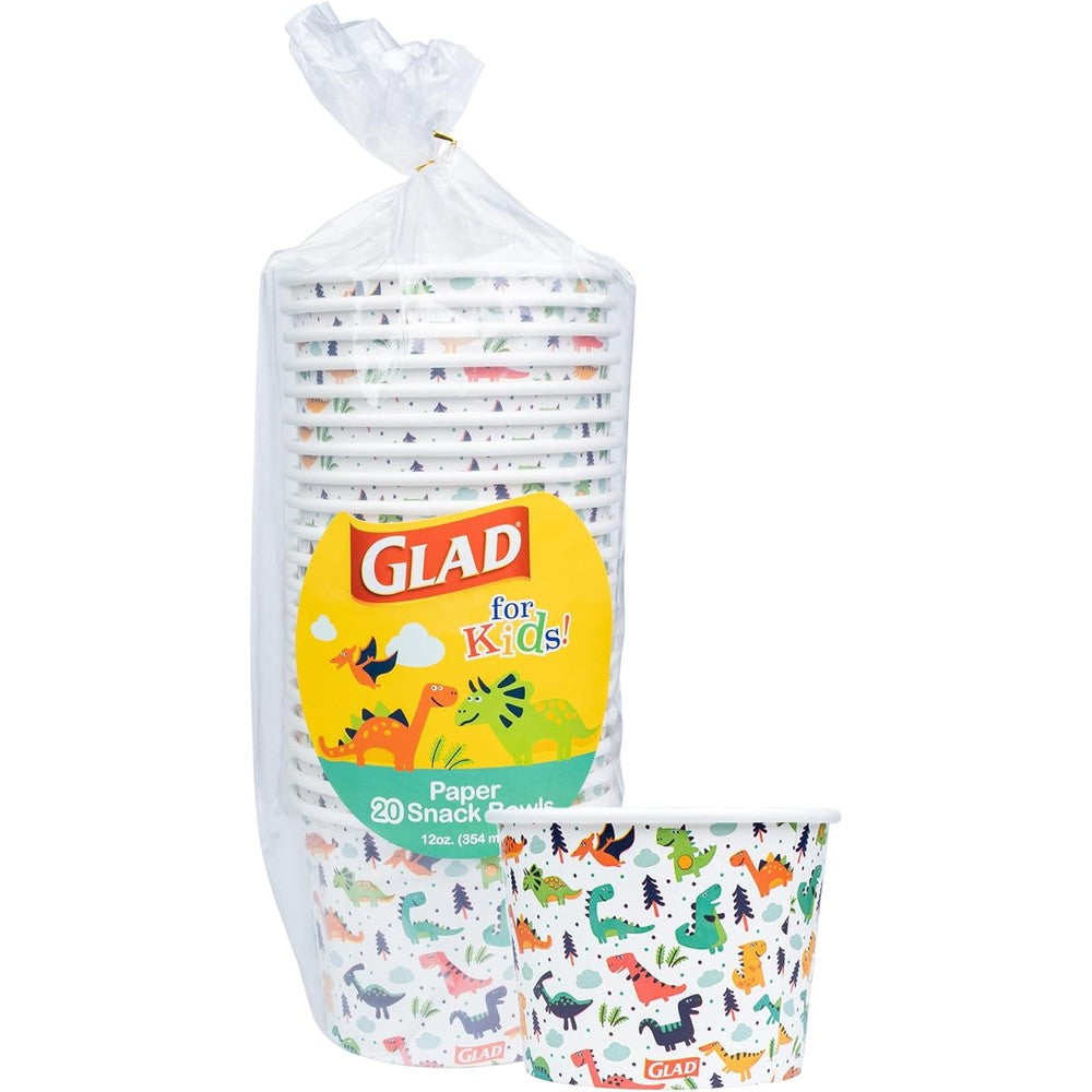Glad for Kids Dinosaur Paper Snack Bowls 12 Ounce pack front view