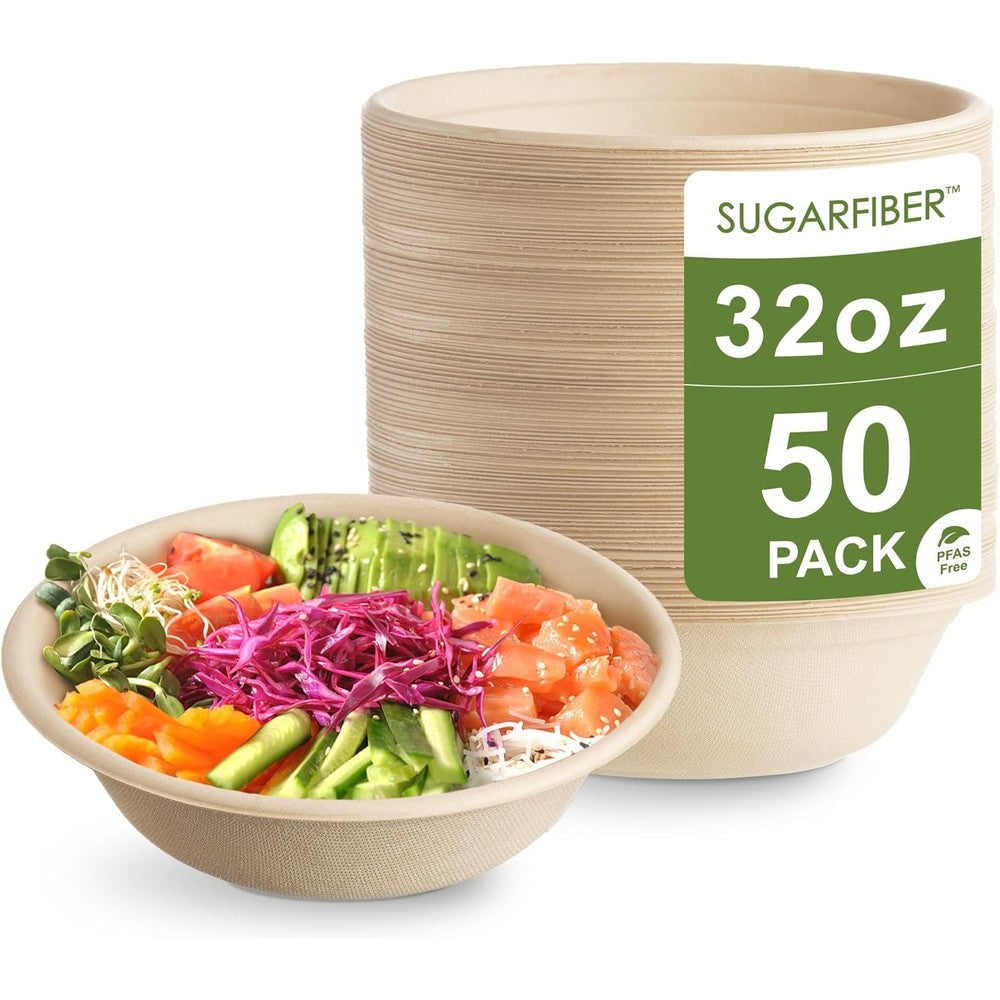 Harvest Pack 32 Ounce Sugarcane Bowls 50 Count front view eco-friendly disposable dinnerware