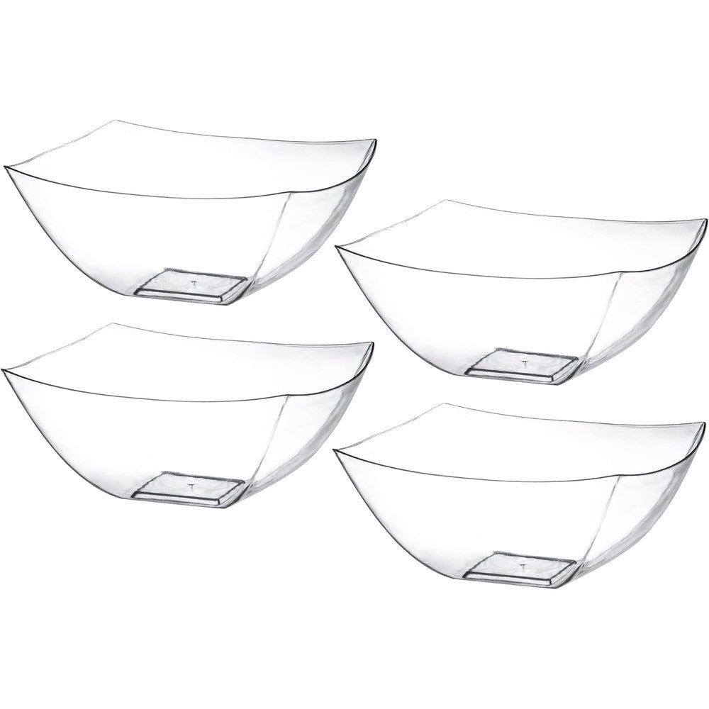 Posh Setting Clear Plastic Square Serving Bowls 4 pack front view for party snacks.
