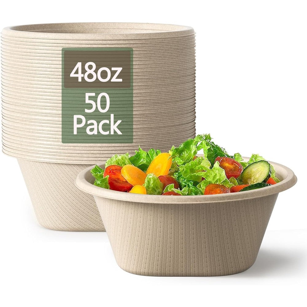 Homestockplus 48 ounce disposable bowls 50 pack front view eco friendly tableware