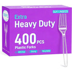 Suyangeco heavy duty clear plastic forks 400 count box front view