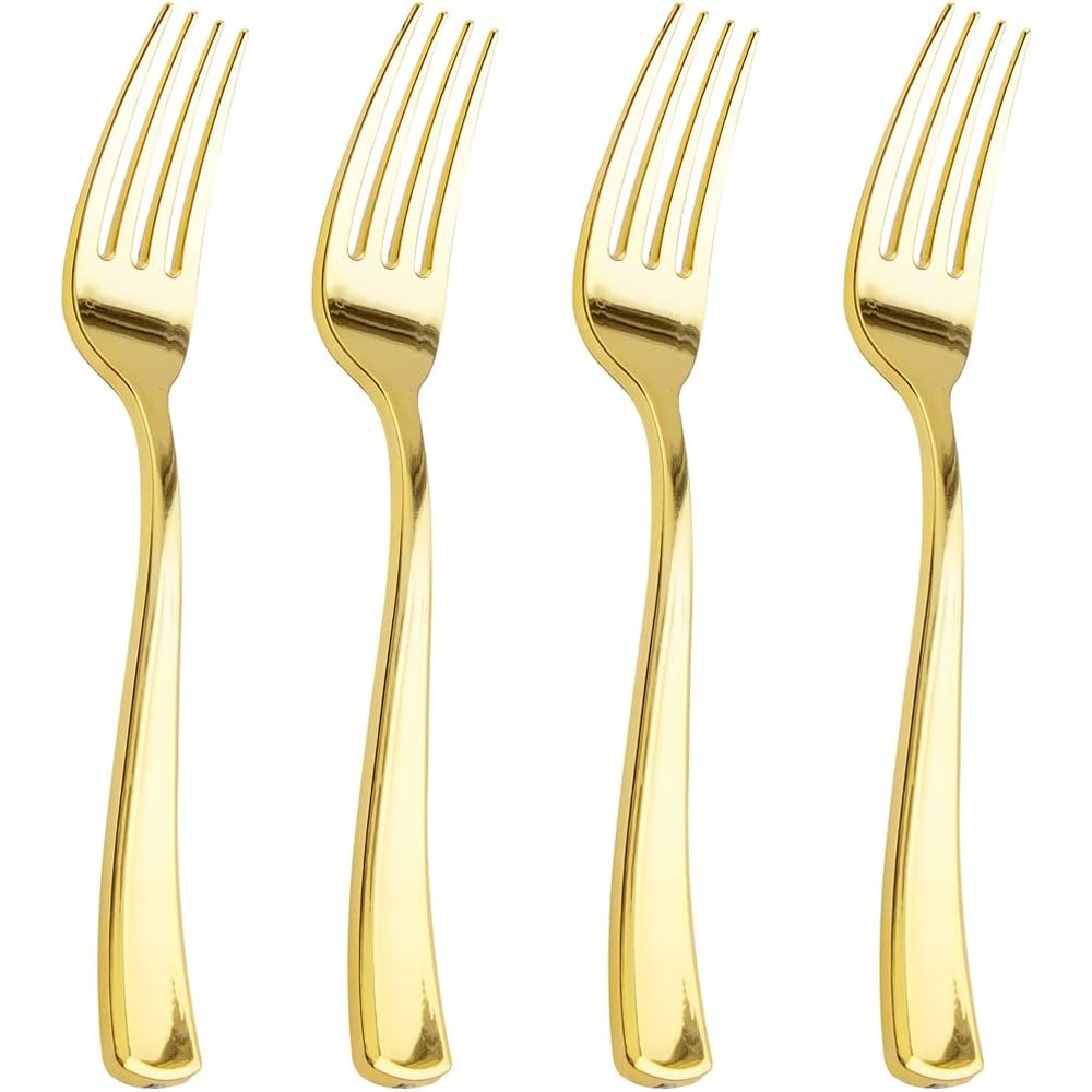 Liacere Gold Plastic Forks front view premium disposable cutlery