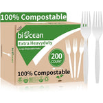 Biocean Extra Heavyduty Compostable Forks 200 Count box front view eco-friendly cutlery