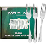 FOCUSLINE 300 Pack Disposable Silver Plastic Forks front view premium catering cutlery.