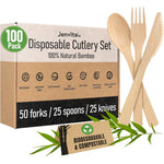 Jenvita 100% Bamboo Utensils Set front view of eco friendly cutlery pack.