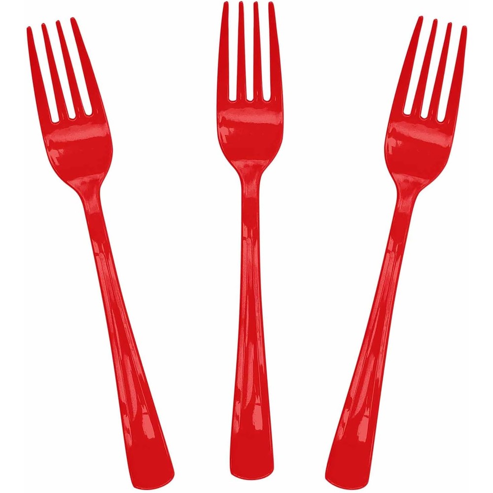 SietDESEO red plastic forks front view pack of twenty five