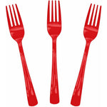 SietDESEO red plastic forks front view pack of twenty five