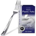 Stock Your Home silver plastic forks 125 pack front view for catering.