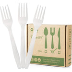 HERLLY compostable forks 100 pack front view biodegradable silverware