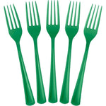 Exquisite Emerald Green Plastic Forks 50 count front view disposable party cutlery.
