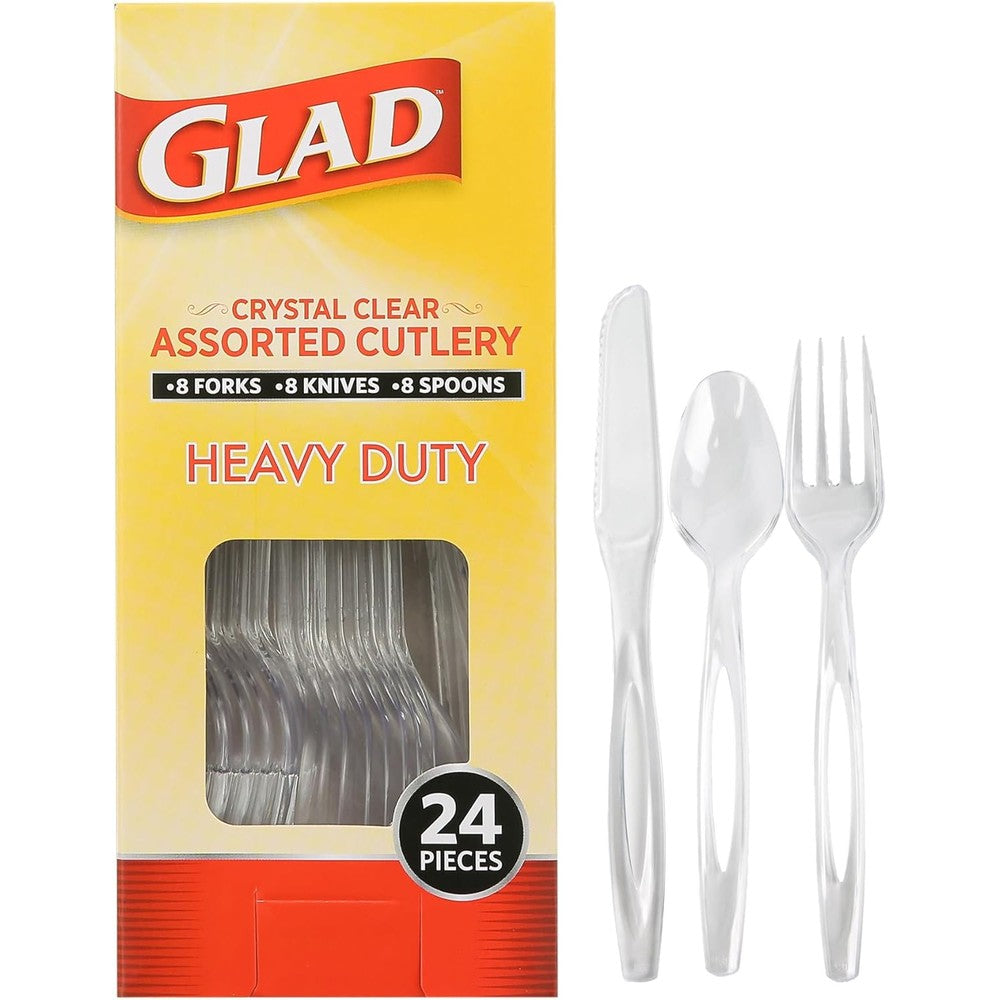 Glad Crystal Clear Assorted Plastic Cutlery front view 24 count pack