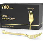 Dealusy gold plastic forks 100 count front view premium party cutlery