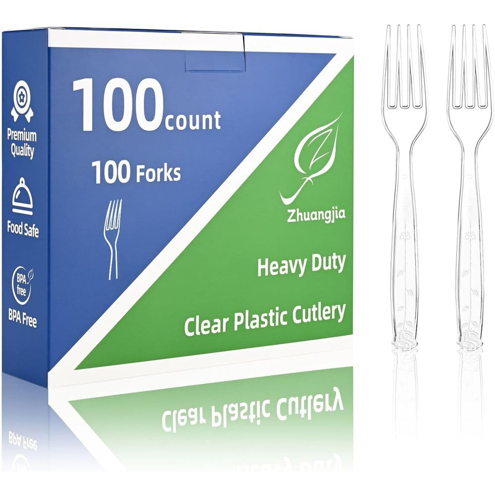 ZhuangJia heavy duty clear plastic forks front view package
