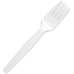 Genuine Joe Heavyweight White Plastic Forks front view of the 100 pack box.