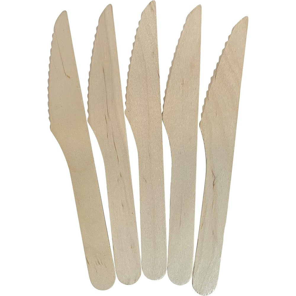 KingSeal FSC Certified Disposable Wood Cutlery Knife front view eco-friendly packaging.