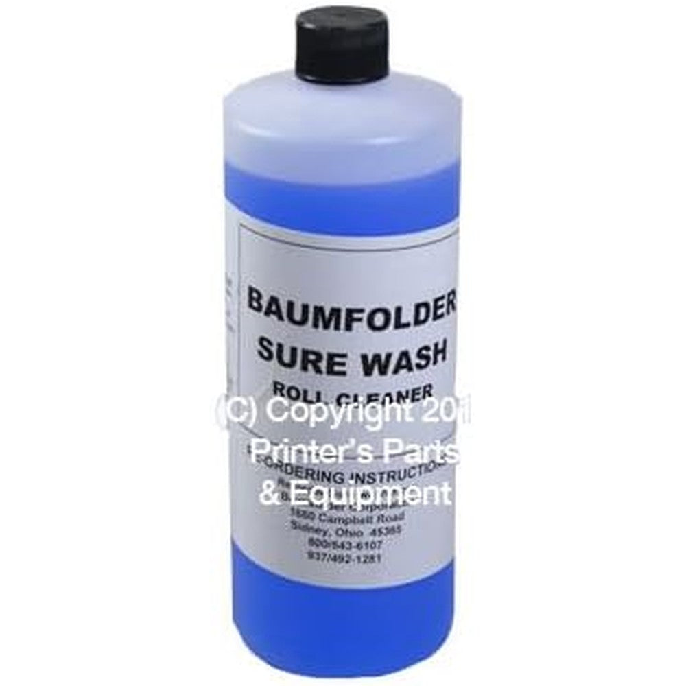 PPE BaumFolder Sure Wash Rubber Roll Cleaner solvent bottle front view for printing machine maintenance.