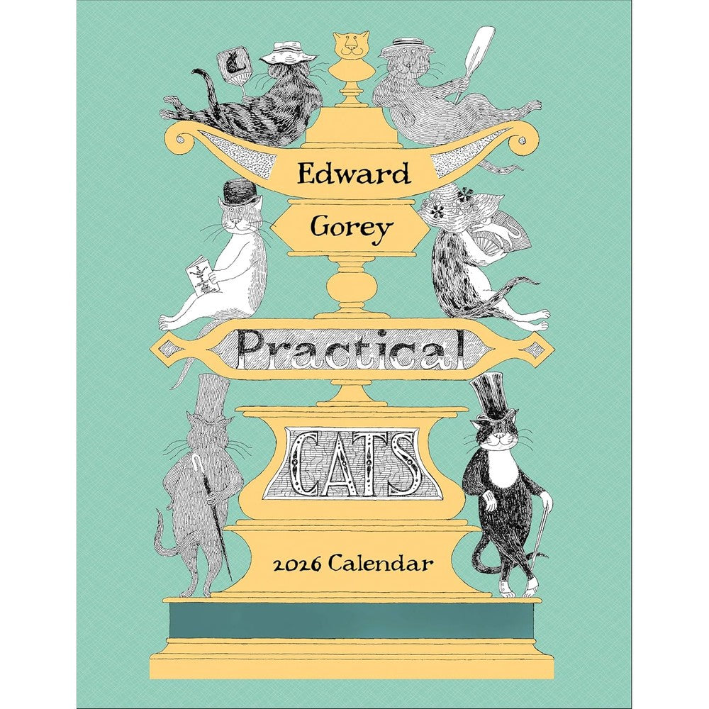 Mini Wall Calendar 2026, Edward Gorey: Practical Cats Art, 12 Months, Grid Design Featuring 12 Artworks