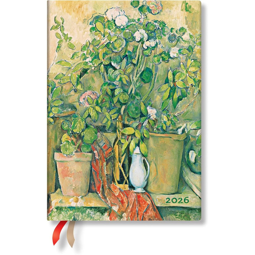 Paperblanks | 2026 Cezanne's Terracotta Pots and Flowers | Cezanne's Terracotta Pots and Flowers | 12-Month Planner | Midi | Day-at-a-Time | Elastic Band | 416 Pg | 80 GSM